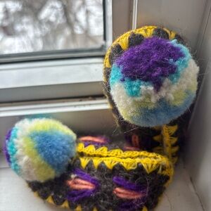 Handmade Kids Moccasins in Multicolor with Pom-Poms